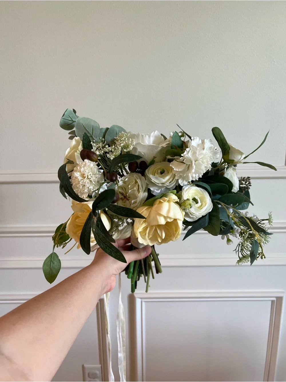 White and Cream Faux Bridal Bouquet, Faux Florals, Silk Bridal Bouquet